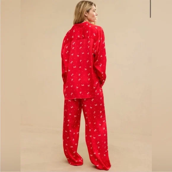 Aerie OFF DUTY Satin Red Bow Pajama Set - Picture 4 of 7